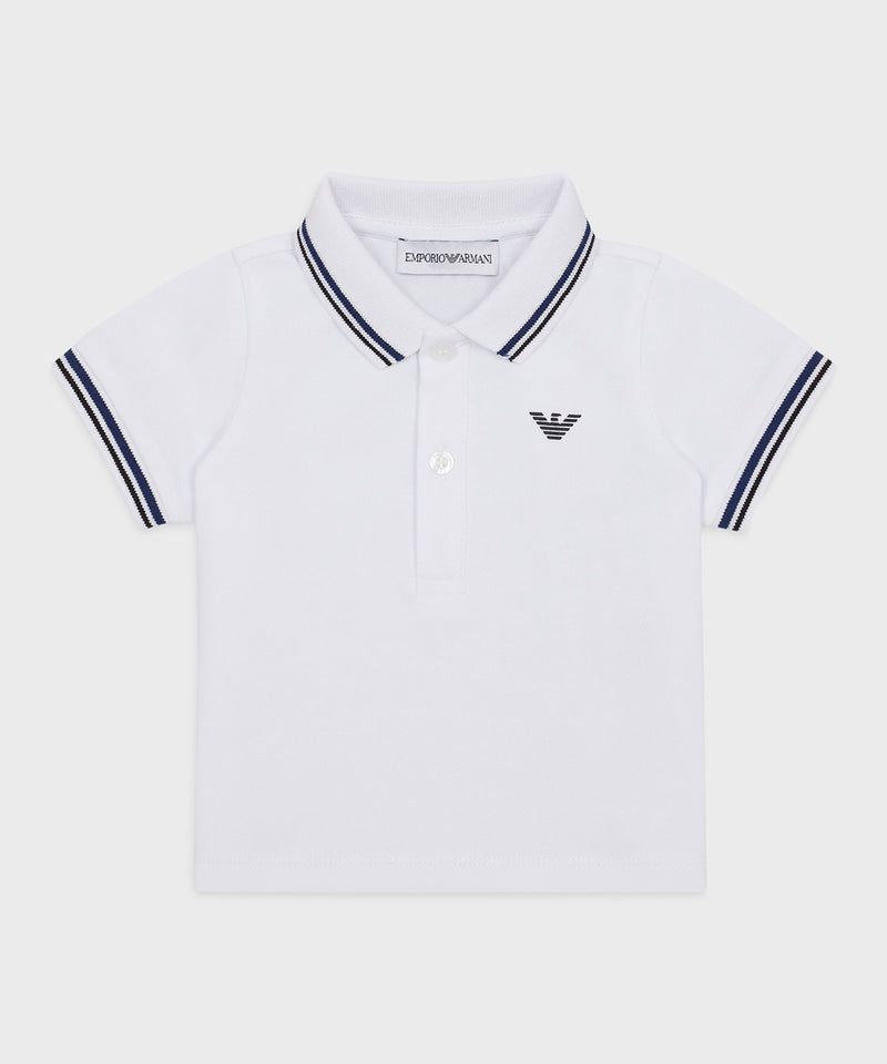 EMPORIO ARMANI BABY Striped trim stretch pique polo shirt ★ 