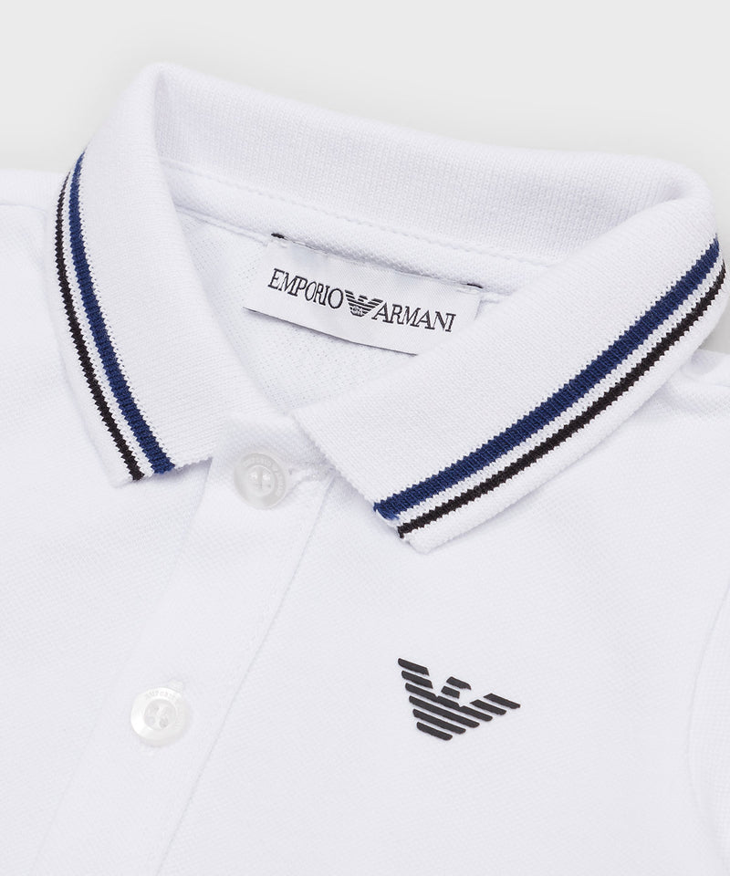 EMPORIO ARMANI BABY Striped trim stretch pique polo shirt ★ 