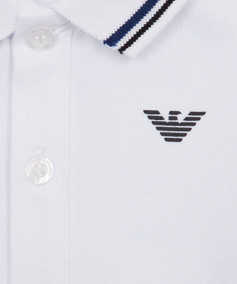 EMPORIO ARMANI BABY Striped trim stretch pique polo shirt ★ 