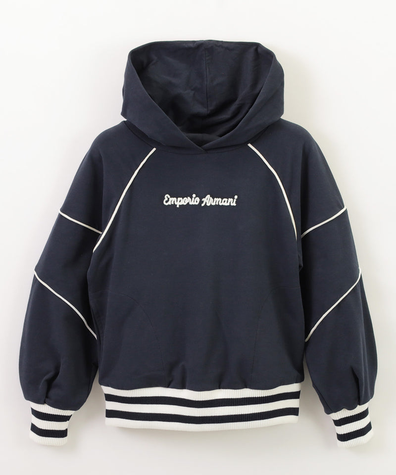 EMPORIO ARMANI Piping and logo embroidered comfort fit hooded sweatshirt 