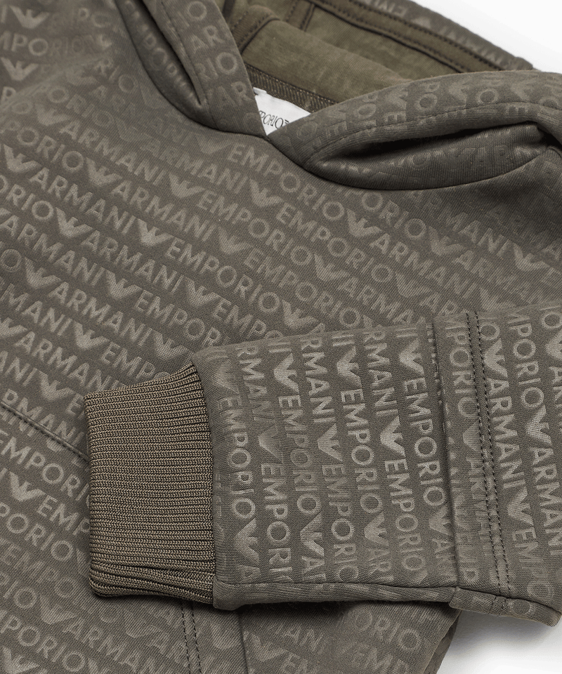 EMPORIO ARMANI BABY All-over logo lettering hooded sweatshirt 