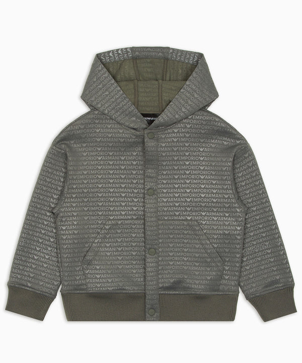 EMPORIO ARMANI Snap button and all-over logo lettering hooded oversized fit sweatshirt