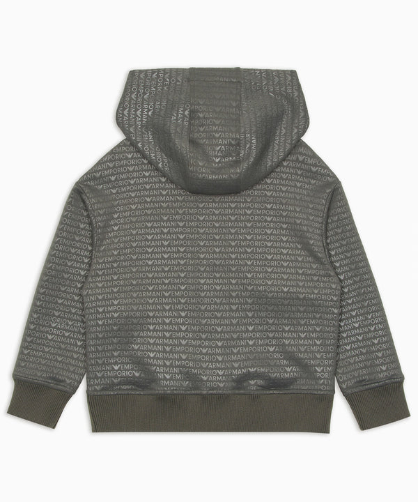 EMPORIO ARMANI Snap button and all-over logo lettering hooded oversized fit sweatshirt
