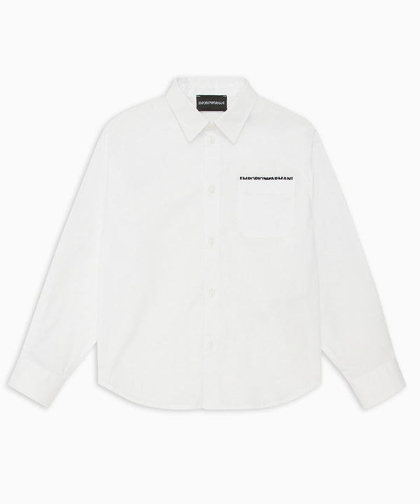 EMPORIO ARMANI Pocket &amp; logo embroidered stretch cotton shirt ★