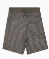 EMPORIO ARMANI Drawstring and all-over logo lettering loose fit Bermuda pants