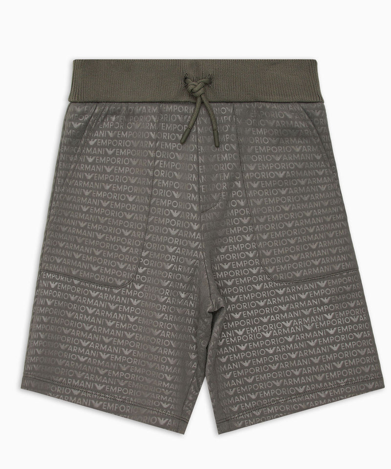 EMPORIO ARMANI Drawstring and all-over logo lettering loose fit Bermuda pants