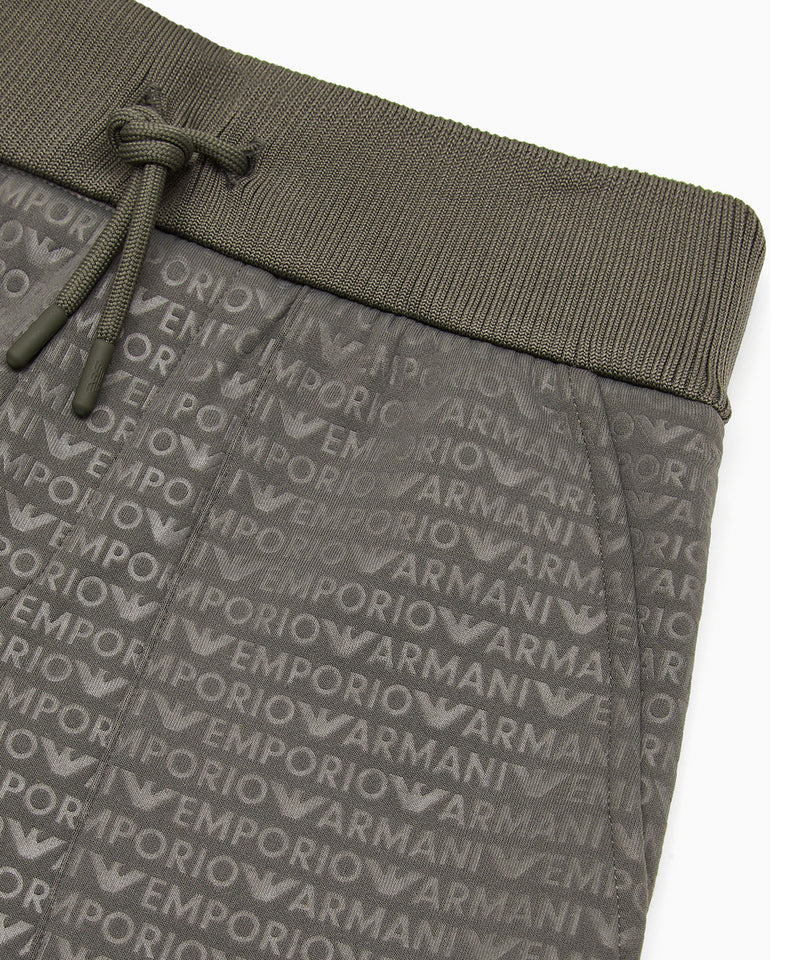 EMPORIO ARMANI Drawstring and all-over logo lettering loose fit Bermuda pants