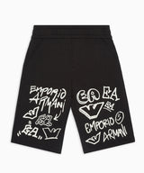 EMPORIO ARMANI Graffiti Logo Print EA Crew Bermuda Pants