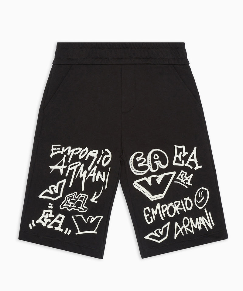 EMPORIO ARMANI Graffiti Logo Print EA Crew Bermuda Pants