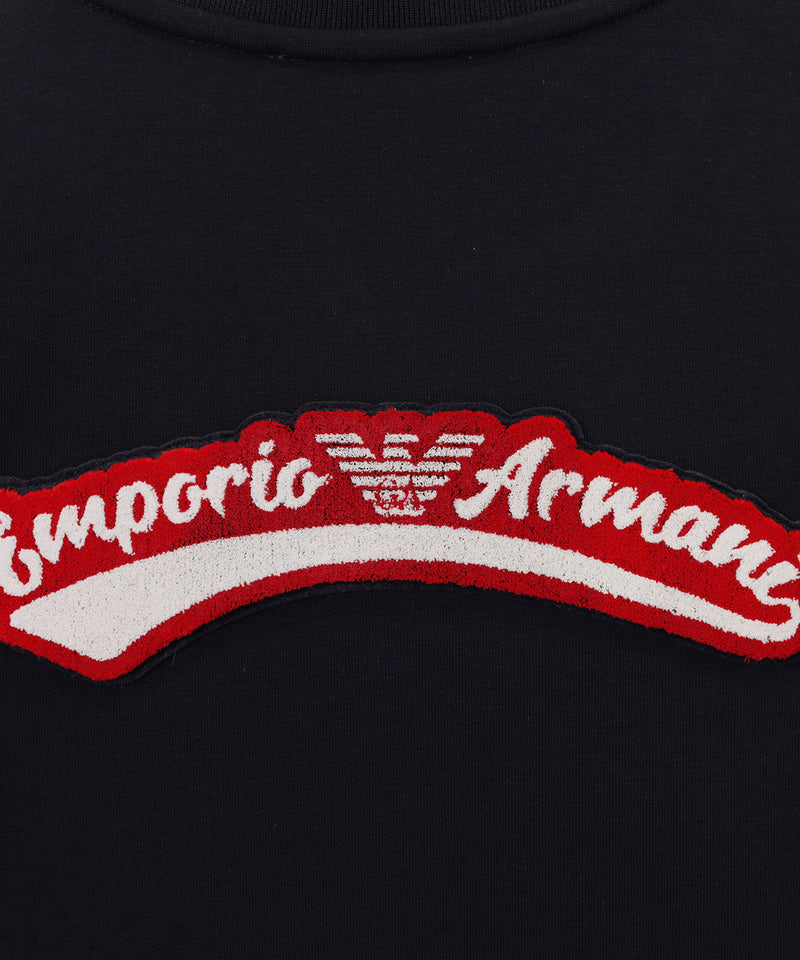 EMPORIO ARMANI スナップボタン＆プレッピーフォントロゴパッチブルジャージースウェットジャケット