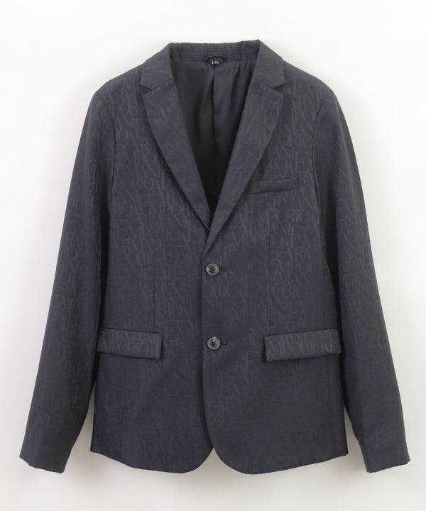EMPORIO ARMANI All-over lettering nylon jacquard single-breasted jacket ★ 