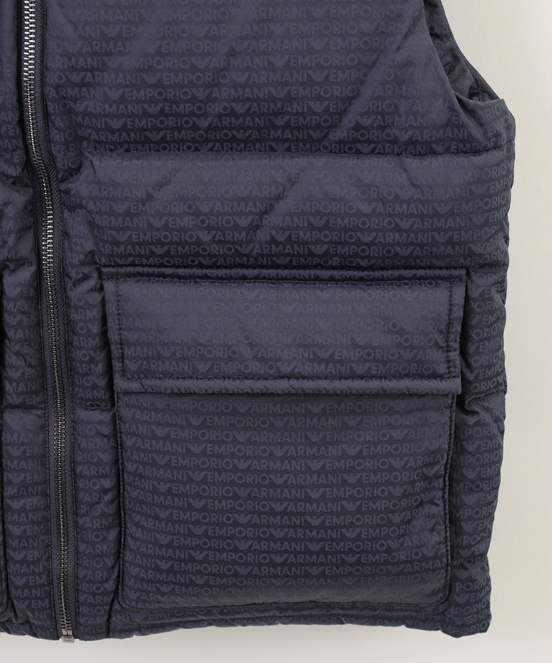EMPORIO ARMANI ナイロン／再生ダウンロゴレタリングASVノースリーブパファージャケット