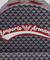 EMPORIO ARMANI オールオーバーイーグル＆プレッピーフォントロゴラウンドバックパック３