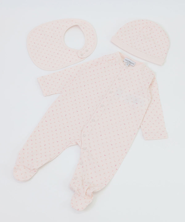 EMPORIO ARMANI BABY 片側オールオーバー オプアートイーグルビブ＆ビーニーギフトセット１