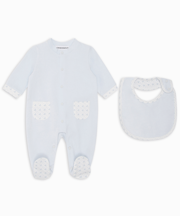 EMPORIO ARMANI BABY All-Over Eagle Romper &amp; Bib Set ★