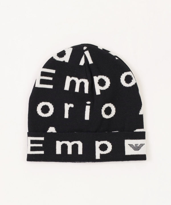 EMPORIO ARMANI オールオーバーレタリングバージンウール製ニット帽1
