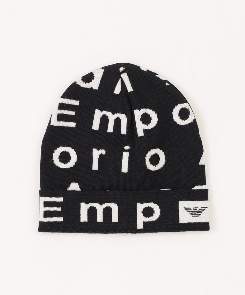 EMPORIO ARMANI オールオーバーレタリングバージンウール製ニット帽1