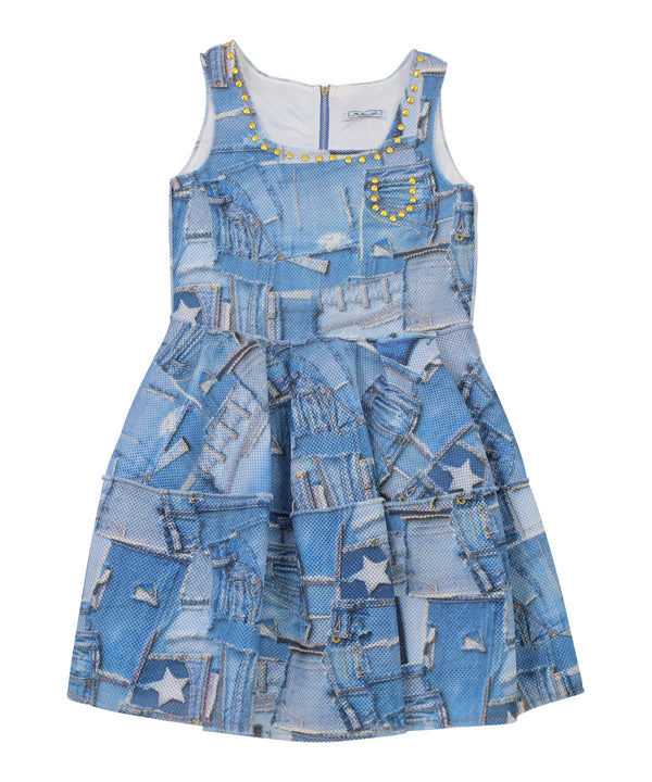 mimisol mesh denim print dress 51-760701454-05 10Y (140cm)